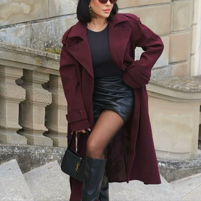 Manteau Long Élégant en Laine - Luxe Bordeaux