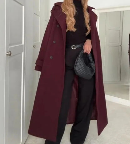 Manteau Long Élégant en Laine - Luxe Bordeaux