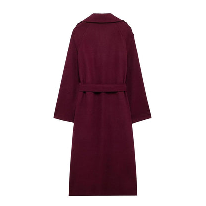 Manteau Long Élégant en Laine - Luxe Bordeaux