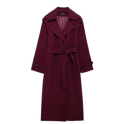 Manteau Long Élégant en Laine - Luxe Bordeaux