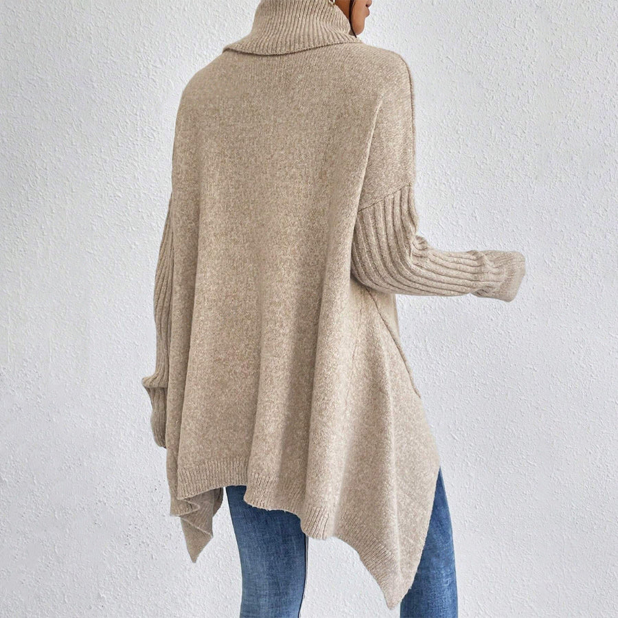 PULL DÉCONTRACTÉ EN COTON À COL ROULÉ ET OURLET ASYMÉTRIQUE | IDÉAL POUR L’AUTOMNE